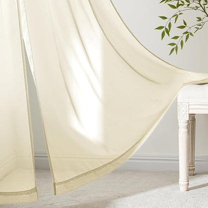 MIULEE Light Cream Sheer Curtains 63 Inches Long 4 Panels 42 x 63 Inches | - Image 7