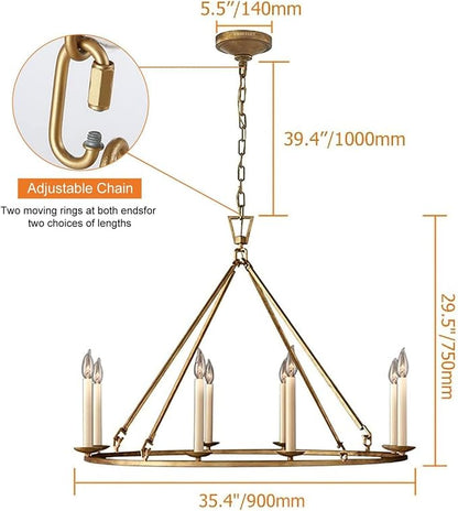 LOVEDIMA Gold Wagon Wheel Chandelier Rustic 35.4'' Candle-Shaped Metal - Image 3