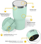 RTIC 20oz Essential Tumbler with Lid, Insulated, Stainless Steel, Metal, Double Wall Vacuum-Insulation, Ceramic Lined, Travel Cup for Iced Coffee, Tea, Hot and Cold Drink, Fresh Mint