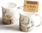 Maison d' Hermine Coffee Mug with Handles Fine Bone China Mugs Pack of Two Tea Cups for Hot Beverages Cappuccino Latte Home Restaurant Office Perfect for Gift (Deer In The Woods, 12 Ounce)