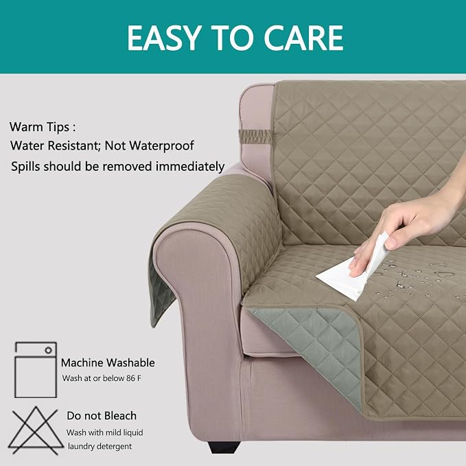 U-NICE HOME Reversible Recliner Chair Covers, Khaki/Light Grey | 23''Armchair - Image 3