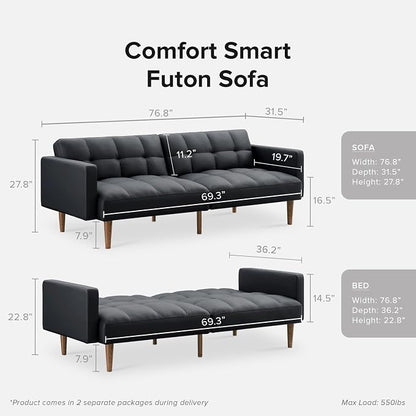 mopio 76.4" Futon Sofa Bed, Sleeper Sofa, Mid Century Modern Futon Couch - Image 2