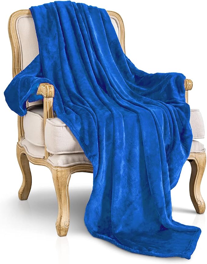 Royal blue Fleece Plush Throw Blanket 90"x90"for Couch Fuzzy Cozy Flannel | - Image 5