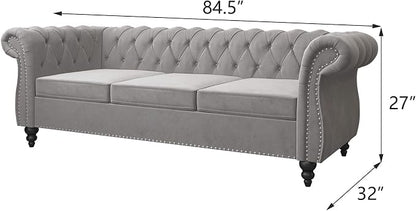 2 Piece Living Room Set, Velvet Chesterfield Sofa Loveseat Couch - Image 2
