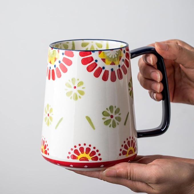 Large Ceramic Coffee Mug, 24 oz Big Tea Cup with Large Handle, Vintage Coffee Cup for Office and Home, Dishwasher and Microwave Safe (Multicolour)