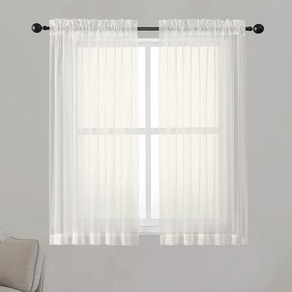 Chyhomenyc Ivory Sheer Curtains 54 Inch Length 2 Panels by Chyhomenyc