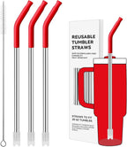 Reusable Metal Straws with Silicone Tip for Stanley 30oz,Stainless Steel Drinking Straws for 30oz Tumbler,3 Straight Tubes & 6 Tips& 1 Cleanr Brush(Chili)