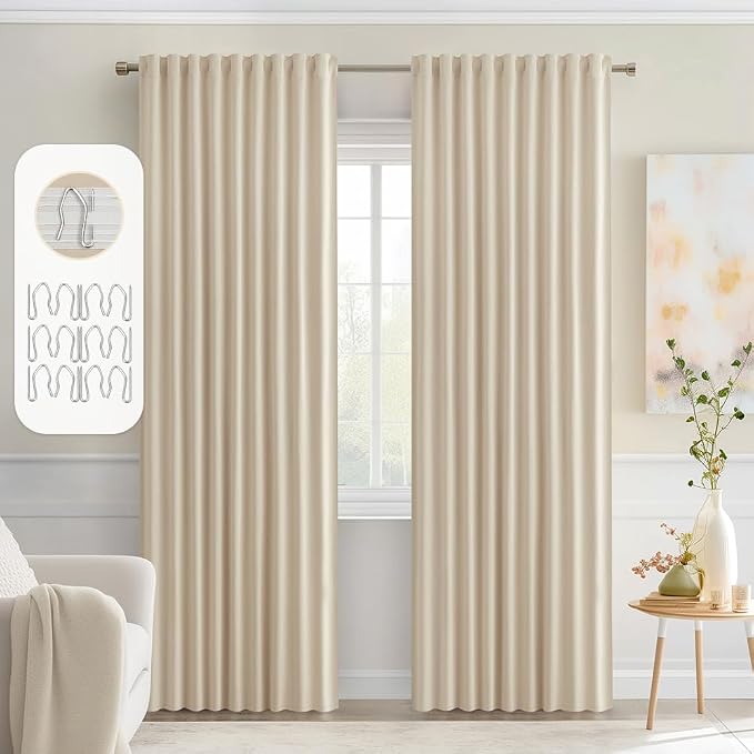 MIULEE Cream Beige Back Tab Blackout Curtains 52x72 Inches Long 2 Panel Set | by MIULEE