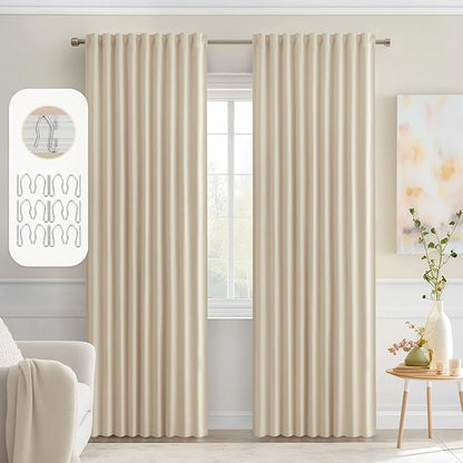 MIULEE Cream Beige Back Tab Blackout Curtains 52x80 Inch Length 2 Panel Set | by MIULEE