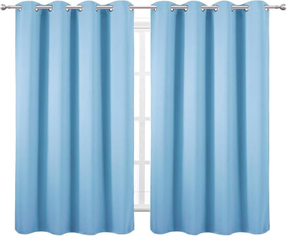 Blackout Curtains 66 x 54 Inch Long Sky Blue Curtains Set of 2 Panels Room - Image 2