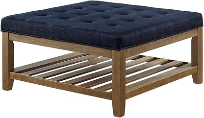 24KF Large Square Upholstered Tufted Linen Ottoman, Large Footrest Ottoman - Image 3