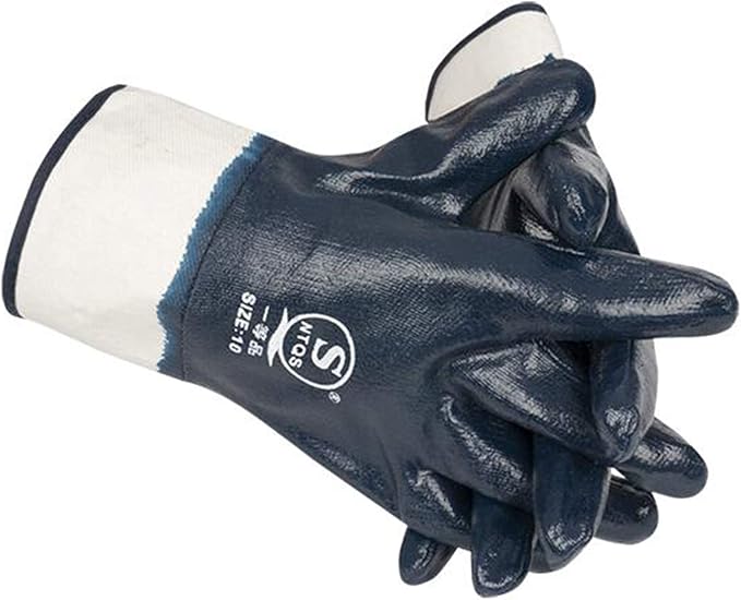 Oil Resistant Gloves, Nitrile Fubber Fully Coated Cotton Safety Work Gloves, Acid Alkali Resistant, for Men & Women Large, Blue (Pack of 12)
