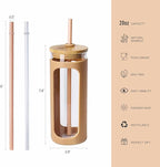 Kodrine 20oz Glass Tumbler with Straw and Lid, Bamboo Lids Water Bottle, Reusable Iced Coffee Cups, Wide Mouth Smoothie Cup with Protective Silicone Sleeve BPA FREE-Amber-2pack