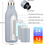BJPKPK Insulated Water Bottles, 18 oz Stainless Steel Metal Water Bottle with Strap, BPA Free Leak Proof Thermos, Mugs, Flasks, Reusable Thermos for Sports & Travel, Mist Grey