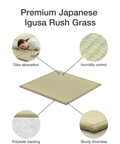 FULI Japanese Square Tatami Rug, Lightweight Igusa Mat, Made in Japan - Image 4