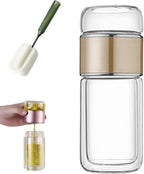 QUROXO 2025 New Tryteava Glass Infuser, Teava 3-In-1 Smart Tea Infuser with Cup Brush, Double-Layer Borosilicate Glass Tryteava Tea infusers Separation Cup (Gold, 350ml (12oz))