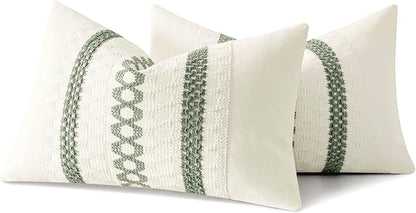 MIULEE Set of 2 Sage Green Boho Decorative Lumbar Pillow Covers 12x20 Inch | - Image 8