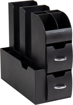 Mind Reader Cup and Condiment Station, Countertop Organizer, Coffee Bar, Kitchen, Stirrers, 5.35"W x 11.25"L x 11.15"H, Black