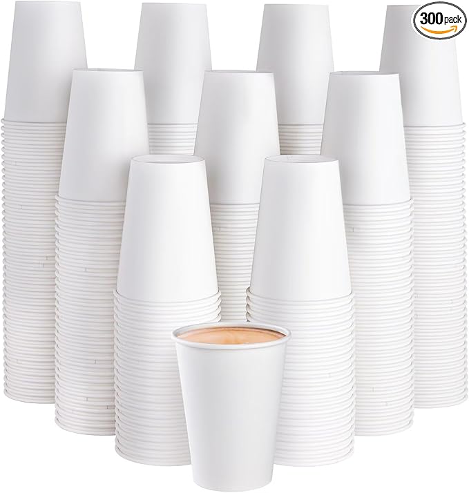 JOLLY PARTY 300 Pack 12 oz Disposable Paper Coffee Cup, Hot/Cold Beverage Drinking Cups for Water, White Paper Hot Coffee Cups