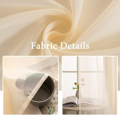 MIULEE Cream Beige Sheer Curtains 54 X 84 Inches, 2 Panels | Solid Color - Image 3