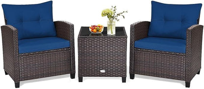 HAPPYGRILL 3 Pieces Patio Conversation Set, Outdoor Furniture Set PE Rattan by HAPPYGRILL
