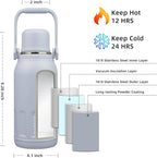 BJPKPK Vacuum Insulated Thermos Water Bottle with Handle and Lid 40oz Stainless Steel Water Bottles for Cold and Hot Beverages,Blue Haze