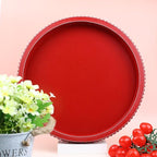 Red Round Wood Decorative Ottoman Tray for Coffee Table Kitchen Counter, Living Room, Handcrafted Wooden Serving Tray for Table Centerpiece