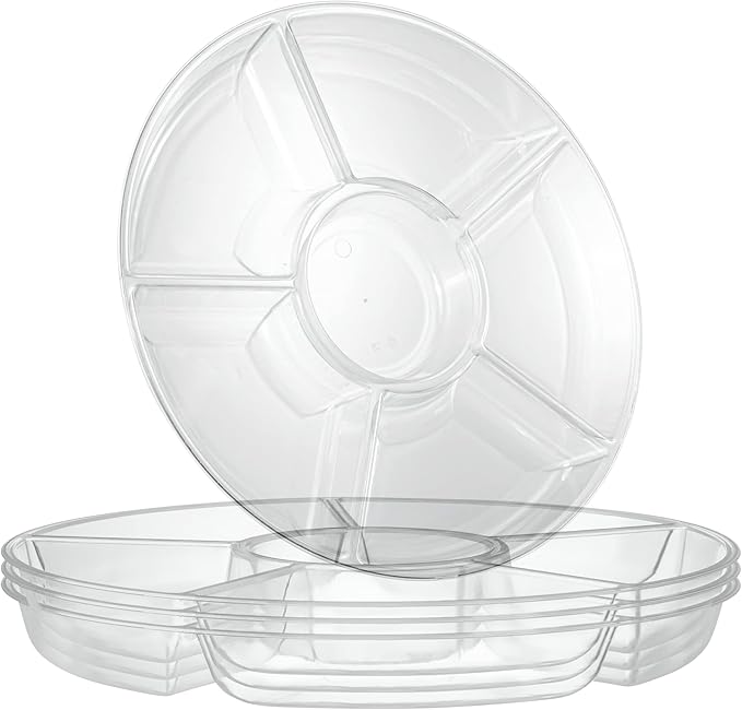 Plasticpro 6 Sectional Round Plastic Serving Tray/Platters Clear Pack of 2
