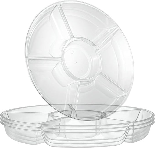 Plasticpro 6 Sectional Round Plastic Serving Tray/Platters Clear Pack of 2