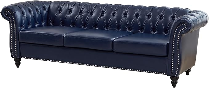 Mid-Century 3 Seater Sofa, Faux Leather Couch - Image 5