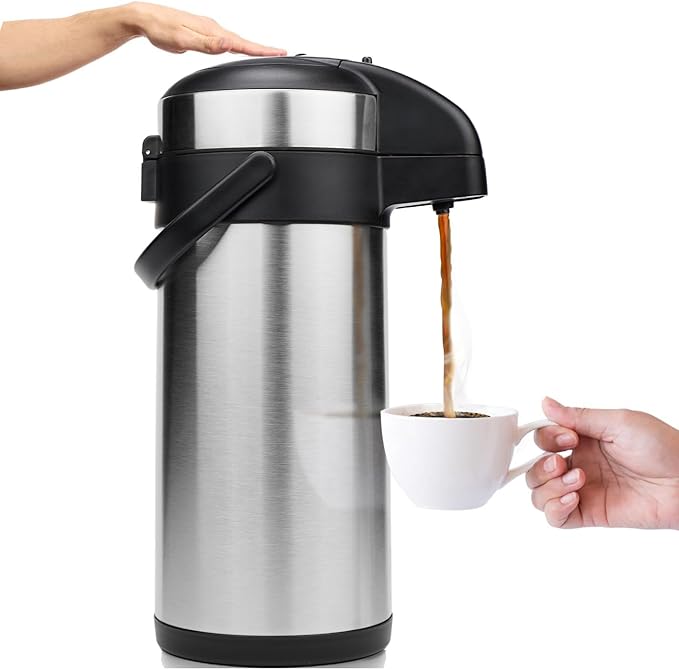 VONDIOR Airpot Coffee Dispenser with Pump - 176 oz Insulated Stainless Steel Coffee Carafe - Thermal Beverage Dispenser - Coffee Urn for Hot/Cold Water, Party Chocolate Drinks
