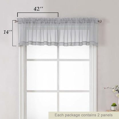 Light Grey Valances for Windows, Light Grey Sheer Curtains 14 Inch Length 2 - Image 2