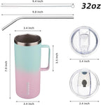 BJPKPK Insulated Coffee Mug with 2 Lids, 32oz Stainless Steel Insulated Tumbler with Handle, Double Wall Vacuum Coffee Cups, BPA Free Travel Mug for Coffee, Tea and Drinks, Marshmallow