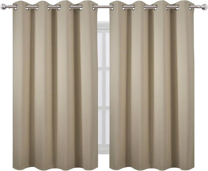Blackout Curtains 66 x 54 Inch Long Beige Curtains Set of 2 Panels Room - Image 2