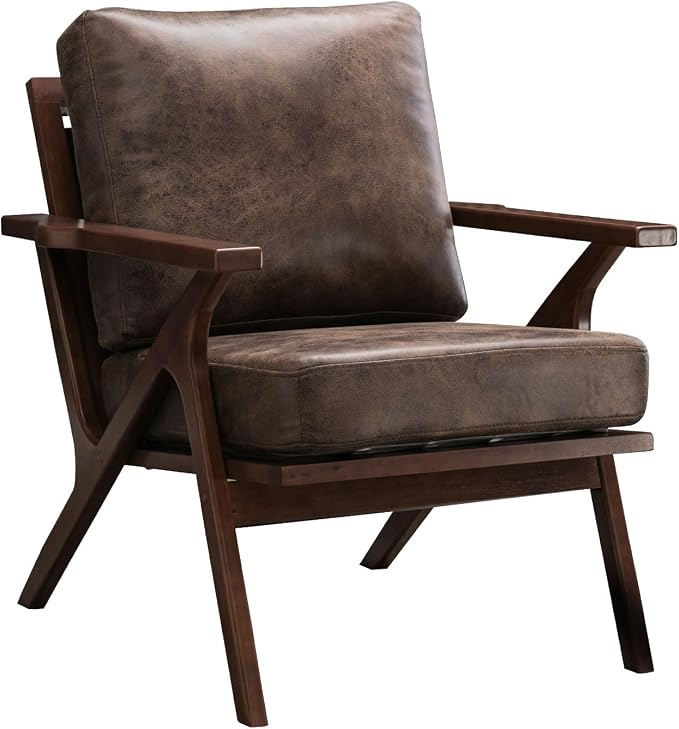 Bonzy Home Accent Chairs for Living Room, PU Leather Mid Century Modern Wood - Image 5