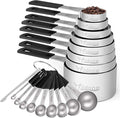 Measuring Cups & Spoons Set of 18 - Wildone Stainless Steel Nesting Measuring Cups 8 Piece and 9 Measuring Spoons, 1 Leveler, Ideal for Dry and Liquid Ingredients (Black)