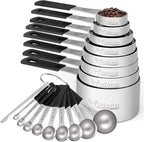 Measuring Cups & Spoons Set of 18 - Wildone Stainless Steel Nesting Measuring Cups 8 Piece and 9 Measuring Spoons, 1 Leveler, Ideal for Dry and Liquid Ingredients (Black)