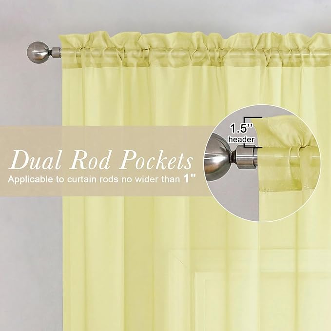 Goose Yellow Sheer Curtains 96 Inches Long 2 Panels, Rod Pocket Light Filtering - Image 5