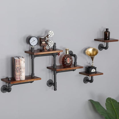 Industrial Rustic Pipe Shelving Floating Shelves Wall Mounted, 5 Laye Modern - Image 9