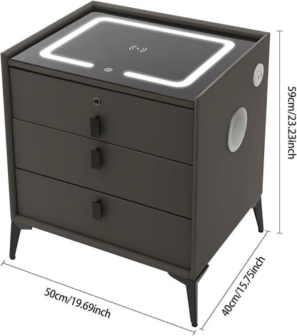 Smart Nightstand with 3 Drawers, Tri-Color Lights, Wireless Charging Port and - Image 2