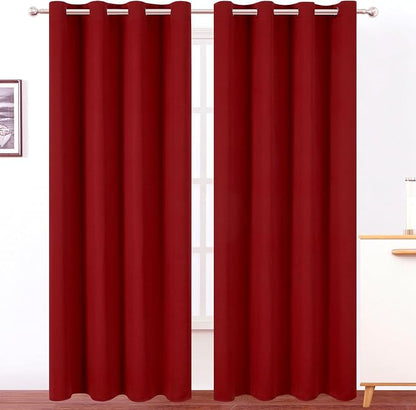 Blackout Curtains 52 x 90 Inch Long Red Curtains Set of 2 Panels Room Darkening by Lemomo