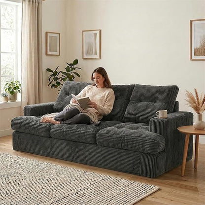 85" Corduroy 3 Seater Sofa in a Box, High-Density Foam Couch, No Assembly - Image 8