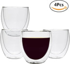 ComSaf 8oz Glass Coffee Mugs Set of 4, Double Walled Insulated Thermal Mugs for Latte Cappuccino Cocoa Milk Cafe Juice Tea, Clear Espresso Cups Set Glassware Gift for Christmas Birthday