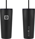 IRON °FLASK Classic Tumbler - Vacuum Insulated Stainless Steel Water Bottle, Double Walled, Drinking Cup, Insulated Travel Mug (Midnight Black, 24 oz Solid Lid)