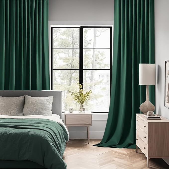 MIULEE Christmas Hunter Green Back Tab Blackout Curtains 52"x96" 2 Panels | Rod - Image 2