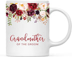 Andaz Press 11oz. Wedding Ceramic Coffee Tea Mug Gift, Fall Autumn Marsala Burgundy Flowers Roses Florals, Grandmother of the Groom, 1-Pack, Includes Gift Box