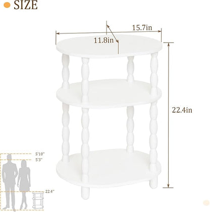 MaxSmeo White Side Table, 3-Tier Small Oval End Table, Modern Night Stand Wood - Image 3