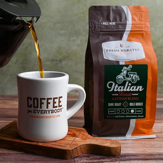 Fresh Roasted Coffee, Italian Roast, 12 oz, Dark, Kosher, Ground