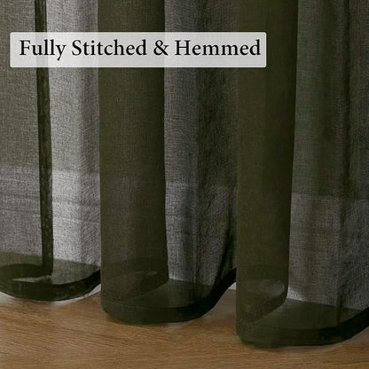 MIULEE Semi Transparent Olive Green Linen Textured Sheer Curtains 54W×108L | - Image 5