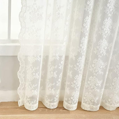 YJ YANJUN Vintage Lace Curtains Elegant Flower Off White 132 inch Curtains 1 - Image 4
